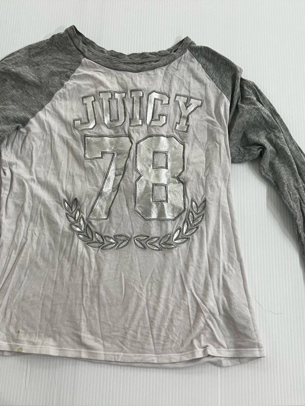 Juicy Couture White & Gray 'Juicy 78' Raglan Long Sleeve Tee